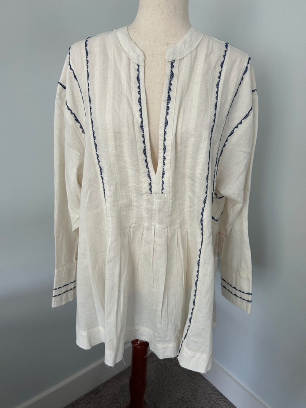 NWT We The Free Cream Tunic Top with Navy Trim